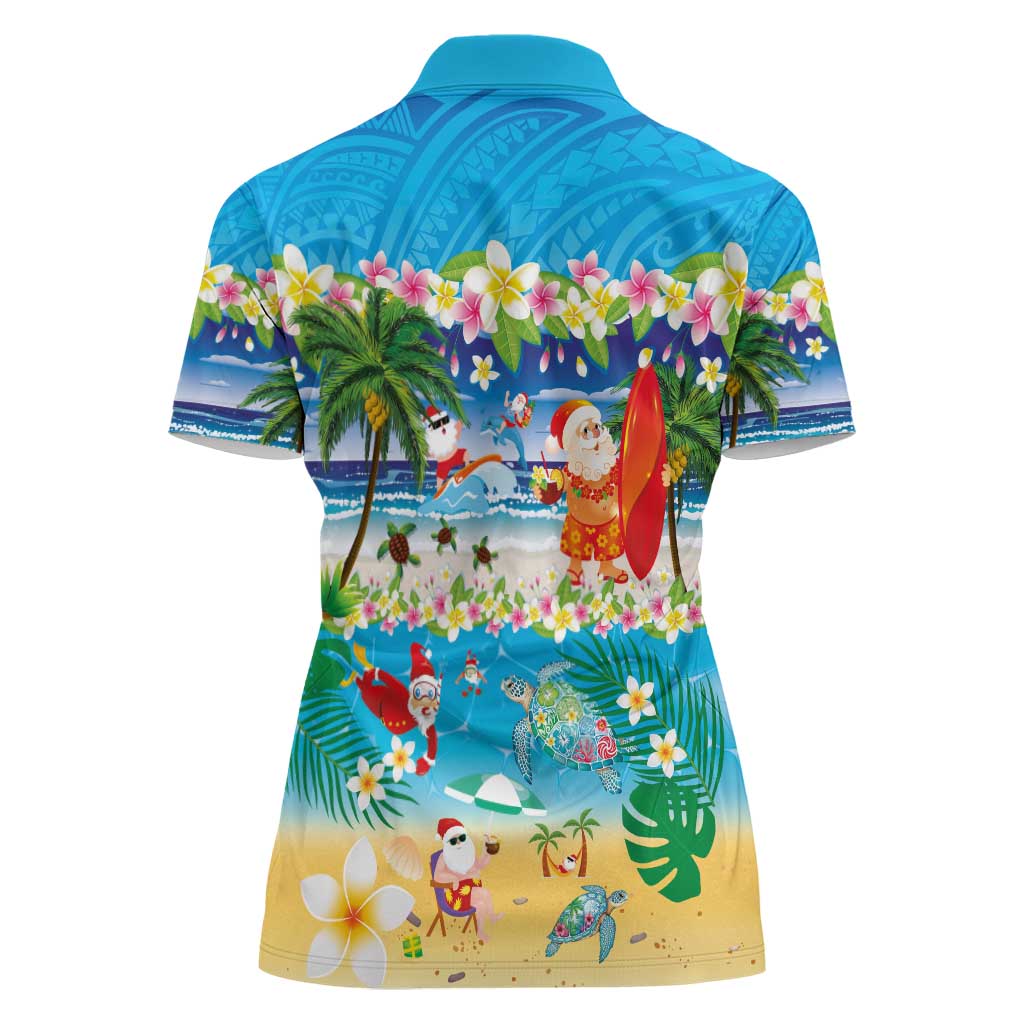 Polynesian Merry Christmas Women Polo Shirt Funny Santa Beach Tropical Plant and Turtle - Polynesian Pride