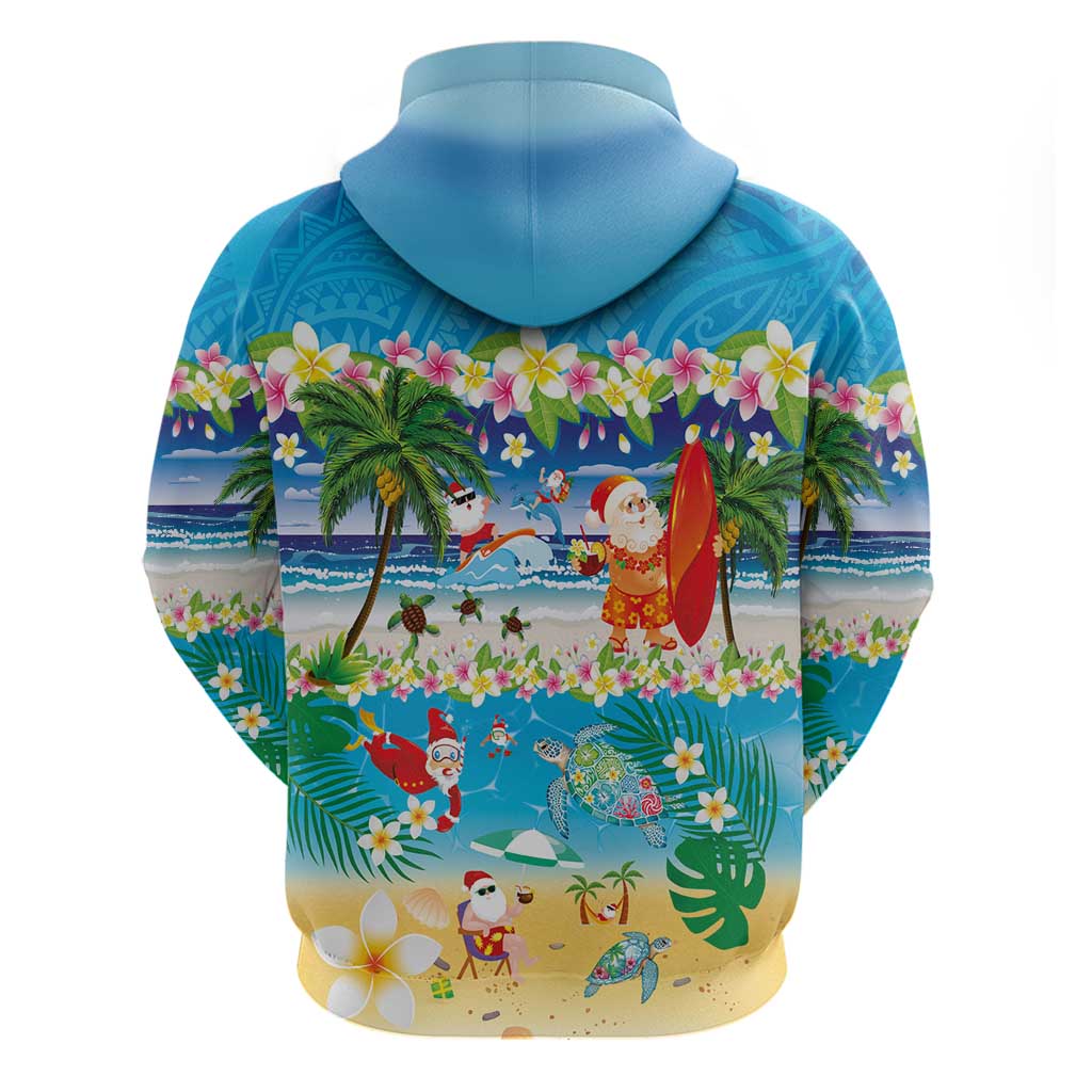 Polynesian Merry Christmas Zip Hoodie Funny Santa Beach Tropical Plant and Turtle - Polynesian Pride