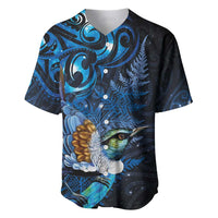 Aotearoa Matariki Baseball Jersey Maori Tribal with Silver Fern and Tui Bird Galaxy Style - Polynesian Pride