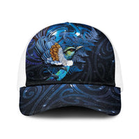 Aotearoa Matariki Baseball Net Cap Maori Tribal with Silver Fern and Tui Bird Galaxy Style - Polynesian Pride