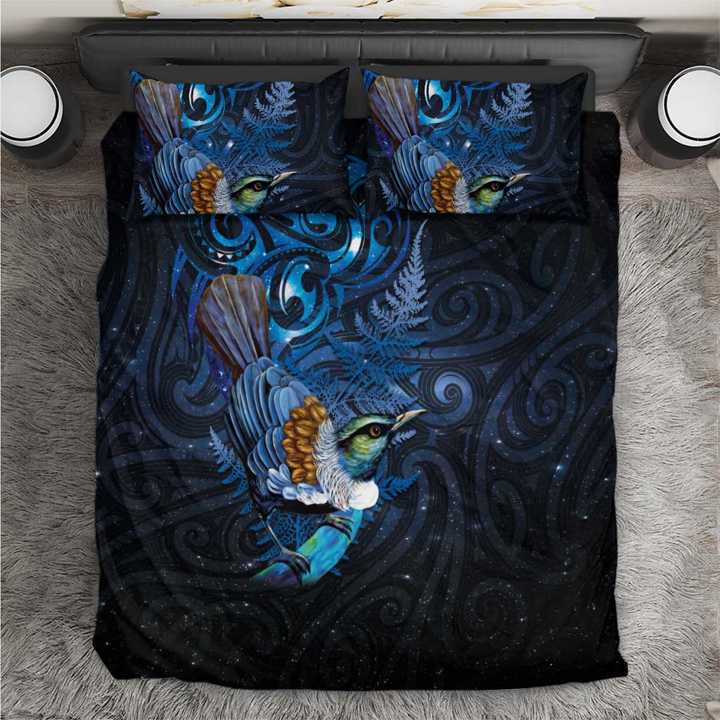 Aotearoa Matariki Bedding Set Maori Tribal with Silver Fern and Tui Bird Galaxy Style - Polynesian Pride