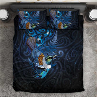 Aotearoa Matariki Bedding Set Maori Tribal with Silver Fern and Tui Bird Galaxy Style - Polynesian Pride