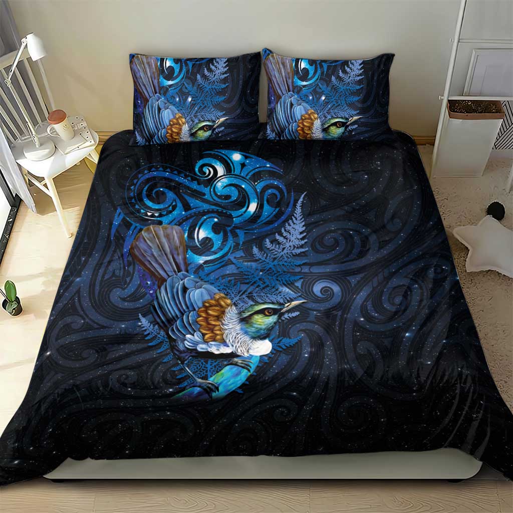 Aotearoa Matariki Bedding Set Maori Tribal with Silver Fern and Tui Bird Galaxy Style - Polynesian Pride