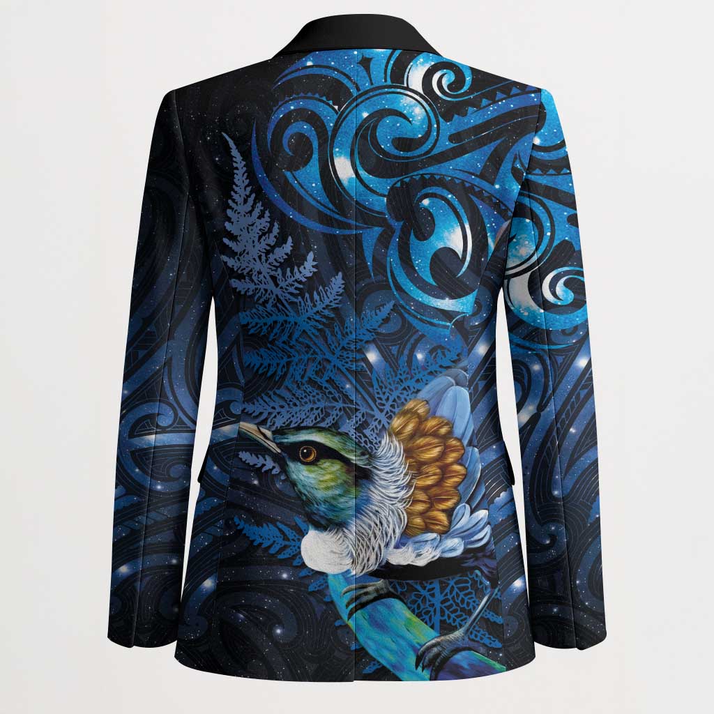 Aotearoa Matariki Blazer Maori Tribal with Silver Fern and Tui Bird Galaxy Style - Polynesian Pride