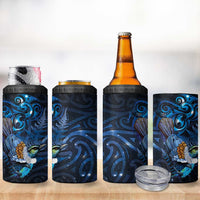 Aotearoa Matariki 4 in 1 Can Cooler Tumbler Maori Tribal with Silver Fern and Tui Bird Galaxy Style - Polynesian Pride