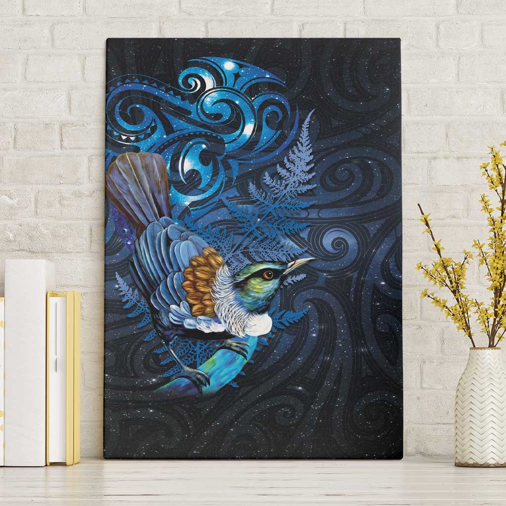 Aotearoa Matariki Canvas Wall Art Maori Tribal with Silver Fern and Tui Bird Galaxy Style - Polynesian Pride