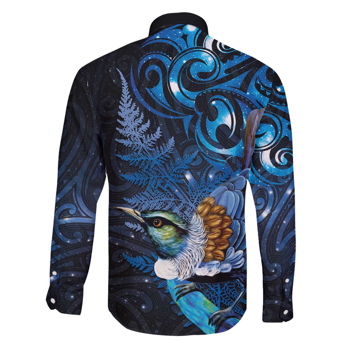 Aotearoa Matariki Family Matching Off The Shoulder Long Sleeve Dress and Hawaiian Shirt Maori Tribal with Silver Fern and Tui Bird Galaxy Style - Polynesian Pride
