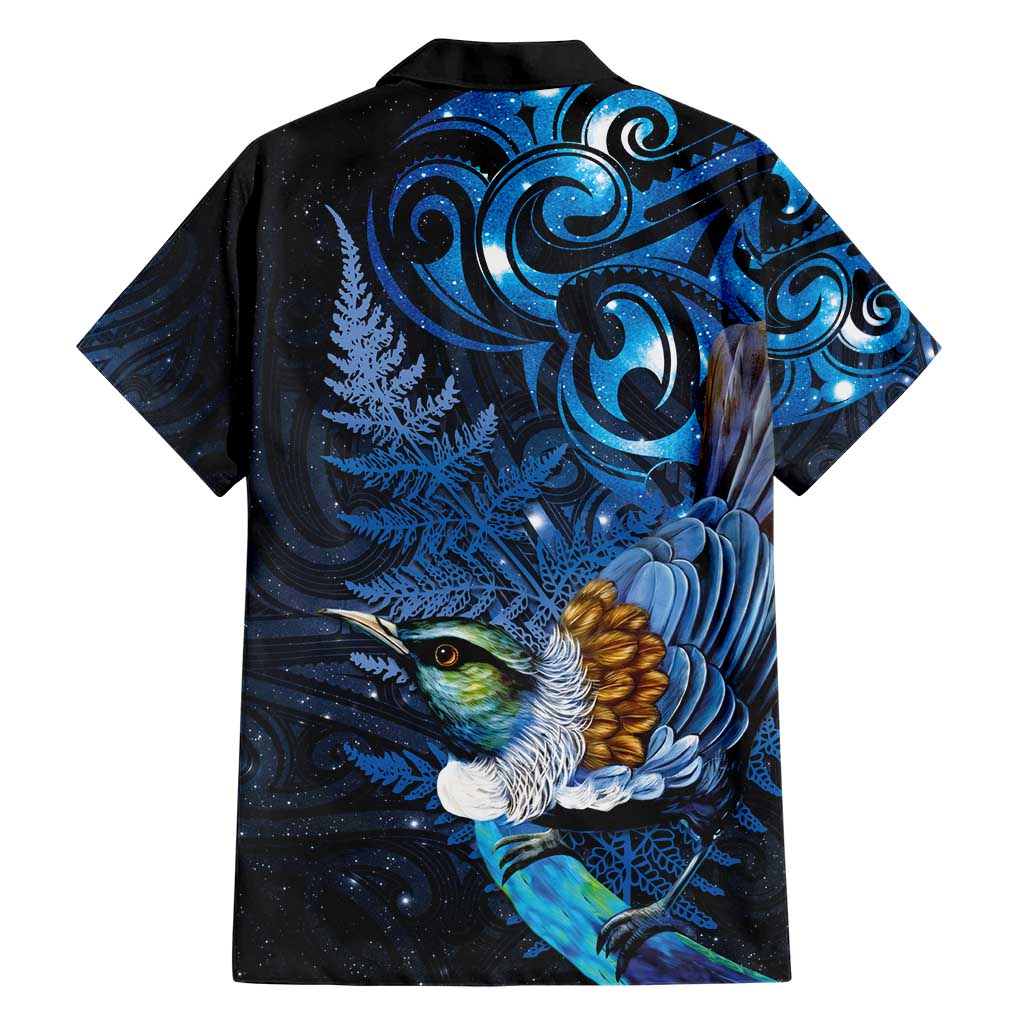 Aotearoa Matariki Family Matching Short Sleeve Bodycon Dress and Hawaiian Shirt Maori Tribal with Silver Fern and Tui Bird Galaxy Style - Polynesian Pride