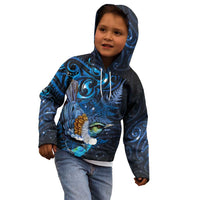 Aotearoa Matariki Kid Hoodie Maori Tribal with Silver Fern and Tui Bird Galaxy Style - Polynesian Pride