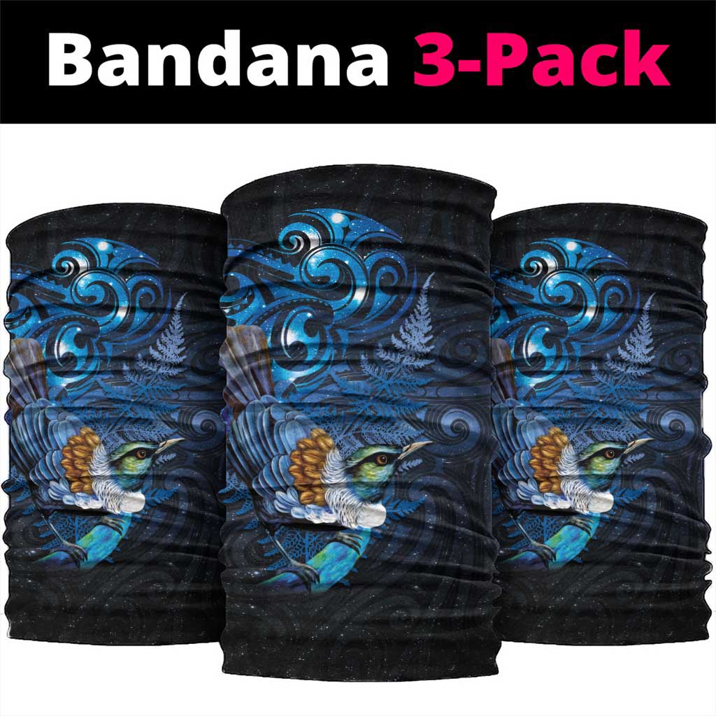 Aotearoa Matariki Neck Gaiter Maori Tribal with Silver Fern and Tui Bird Galaxy Style - Polynesian Pride