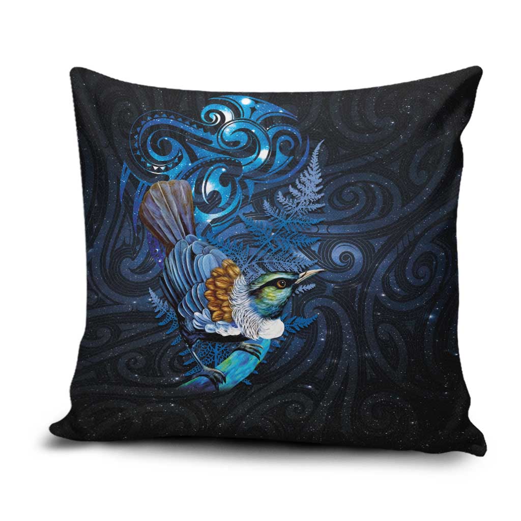 Aotearoa Matariki Pillow Cover Maori Tribal with Silver Fern and Tui Bird Galaxy Style - Polynesian Pride