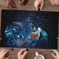 Aotearoa Matariki Puzzle Maori Tribal with Silver Fern and Tui Bird Galaxy Style - Polynesian Pride