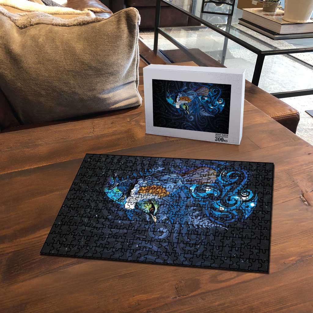 Aotearoa Matariki Puzzle Maori Tribal with Silver Fern and Tui Bird Galaxy Style - Polynesian Pride