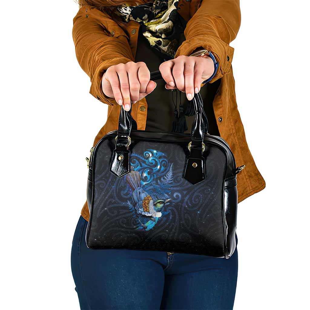 Aotearoa Matariki Shoulder Handbag Maori Tribal with Silver Fern and Tui Bird Galaxy Style - Polynesian Pride