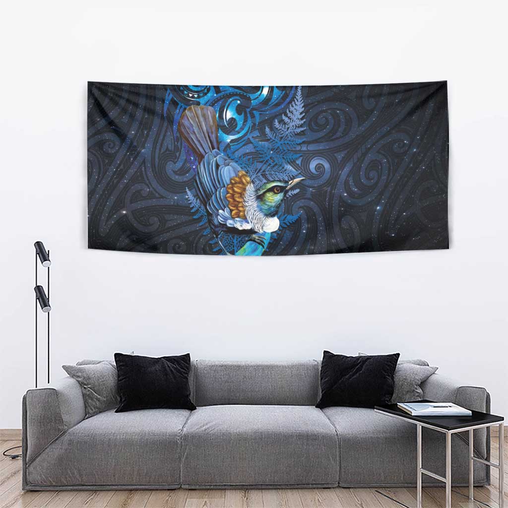 Aotearoa Matariki Tapestry Maori Tribal with Silver Fern and Tui Bird Galaxy Style - Polynesian Pride