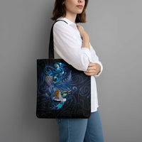 Aotearoa Matariki Tote Bag Maori Tribal with Silver Fern and Tui Bird Galaxy Style - Polynesian Pride