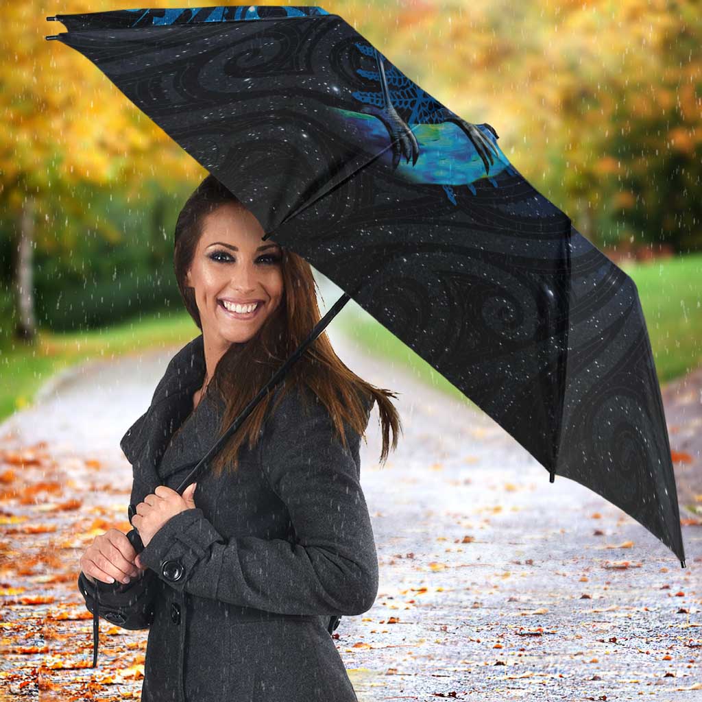 Aotearoa Matariki Umbrella Maori Tribal with Silver Fern and Tui Bird Galaxy Style - Polynesian Pride