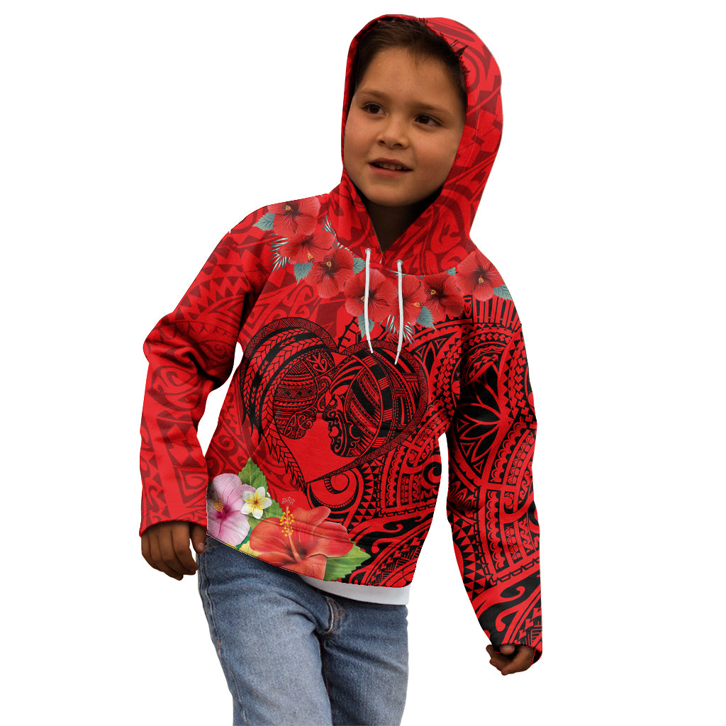 Personalised Hawaii Valentine Day Kid Hoodie Couple Love Heart mix Hibiscus and Polynesian Tattoo LT03 - Polynesian Pride