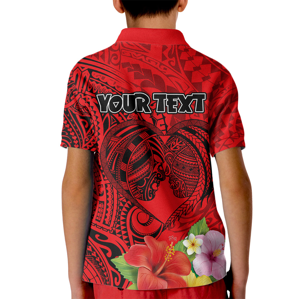 Personalised Hawaii Valentine Day Kid Polo Shirt Couple Love Heart mix Hibiscus and Polynesian Tattoo LT03 - Polynesian Pride
