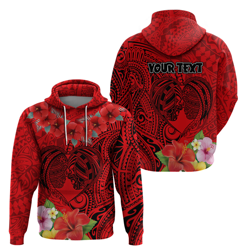Personalised Hawaii Valentine Day Zip Hoodie Couple Love Heart mix Hibiscus and Polynesian Tattoo LT03 - Polynesian Pride