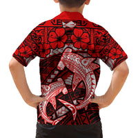Polynesian Shark Valentine Day Family Matching Long Sleeve Bodycon Dress and Hawaiian Shirt Hibiscus and Tribal Tattoo Red Style LT03 - Polynesian Pride