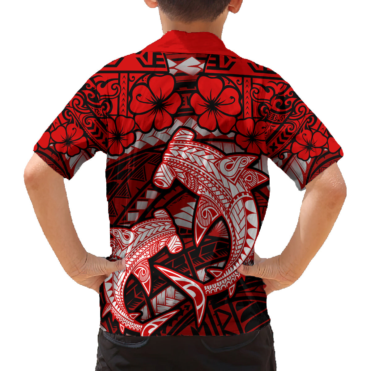 Polynesian Shark Valentine Day Family Matching Puletasi and Hawaiian Shirt Hibiscus and Tribal Tattoo Red Style LT03 - Polynesian Pride