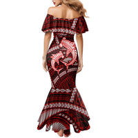 Polynesian Shark Valentine Day Mermaid Dress Hibiscus and Tribal Tattoo Red Style LT03 - Polynesian Pride