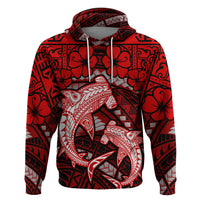 Polynesian Shark Valentine Day Zip Hoodie Hibiscus and Tribal Tattoo Red Style LT03 Pullover Hoodie Red - Polynesian Pride