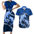 Polynesian Shark Valentine Day Couples Matching Short Sleeve Bodycon Dress and Hawaiian Shirt Hibiscus and Tribal Tattoo Blue Style LT03 Blue - Polynesian Pride