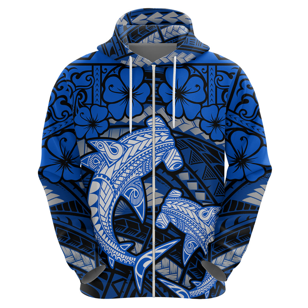 Polynesian Shark Valentine Day Hoodie Hibiscus and Tribal Tattoo Blue Style LT03 - Polynesian Pride