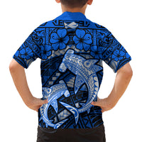 Polynesian Shark Valentine Day Kid Hawaiian Shirt Hibiscus and Tribal Tattoo Blue Style LT03 - Polynesian Pride