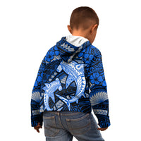 Polynesian Shark Valentine Day Kid Hoodie Hibiscus and Tribal Tattoo Blue Style LT03 - Polynesian Pride