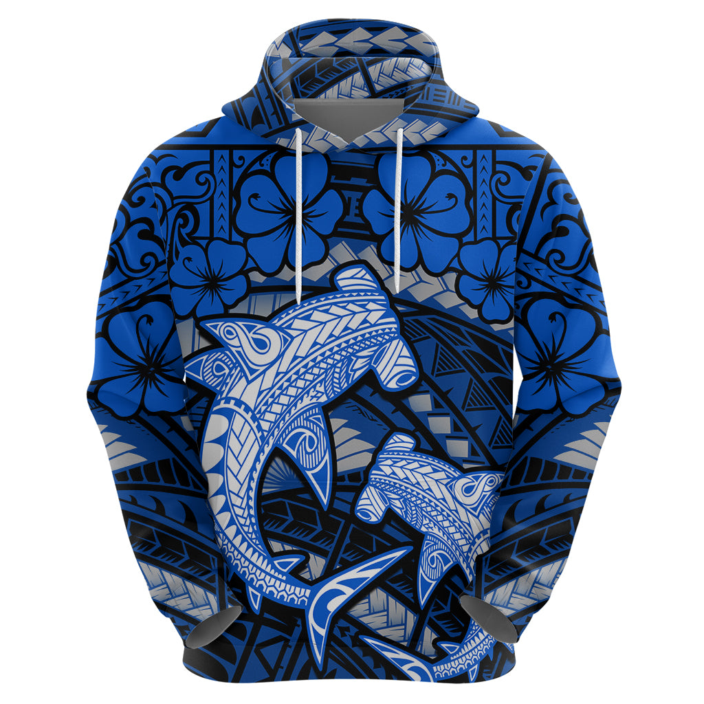 Polynesian Shark Valentine Day Zip Hoodie Hibiscus and Tribal Tattoo Blue Style LT03 - Polynesian Pride