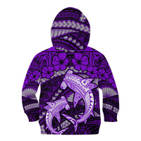 Polynesian Shark Valentine Day Kid Hoodie Hibiscus and Tribal Tattoo Purple Style LT03 - Polynesian Pride