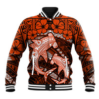Polynesian Shark Valentine Day Baseball Jacket Hibiscus and Tribal Tattoo Orange Style LT03 Unisex Orange - Polynesian Pride