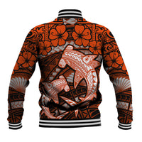 Polynesian Shark Valentine Day Baseball Jacket Hibiscus and Tribal Tattoo Orange Style LT03 - Polynesian Pride