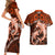 Polynesian Shark Valentine Day Couples Matching Short Sleeve Bodycon Dress and Hawaiian Shirt Hibiscus and Tribal Tattoo Orange Style LT03 - Polynesian Pride