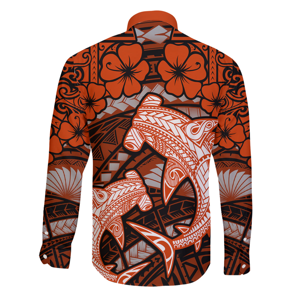 Polynesian Shark Valentine Day Family Matching Long Sleeve Bodycon Dress and Hawaiian Shirt Hibiscus and Tribal Tattoo Orange Style LT03 - Polynesian Pride