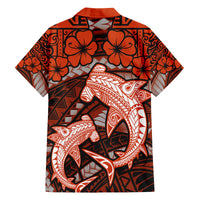 Polynesian Shark Valentine Day Family Matching Off Shoulder Maxi Dress and Hawaiian Shirt Hibiscus and Tribal Tattoo Orange Style LT03 - Polynesian Pride