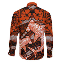 Polynesian Shark Valentine Day Family Matching Off Shoulder Short Dress and Hawaiian Shirt Hibiscus and Tribal Tattoo Orange Style LT03 - Polynesian Pride