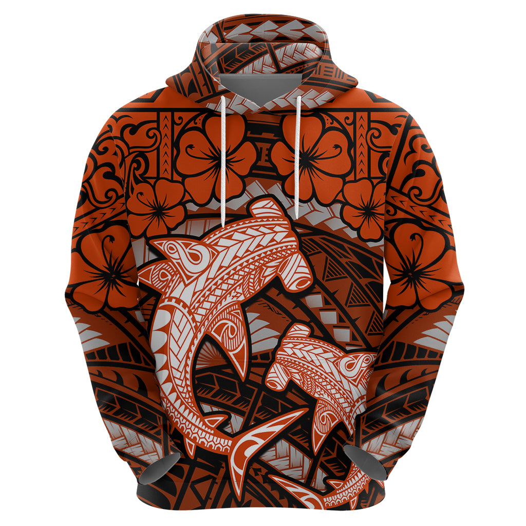 Polynesian Shark Valentine Day Hoodie Hibiscus and Tribal Tattoo Orange Style LT03 - Polynesian Pride