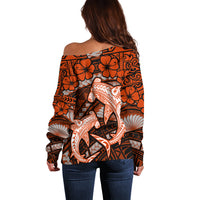Polynesian Shark Valentine Day Off Shoulder Sweater Hibiscus and Tribal Tattoo Orange Style LT03 - Polynesian Pride