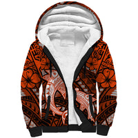 Polynesian Shark Valentine Day Sherpa Hoodie Hibiscus and Tribal Tattoo Orange Style LT03 Unisex Orange - Polynesian Pride