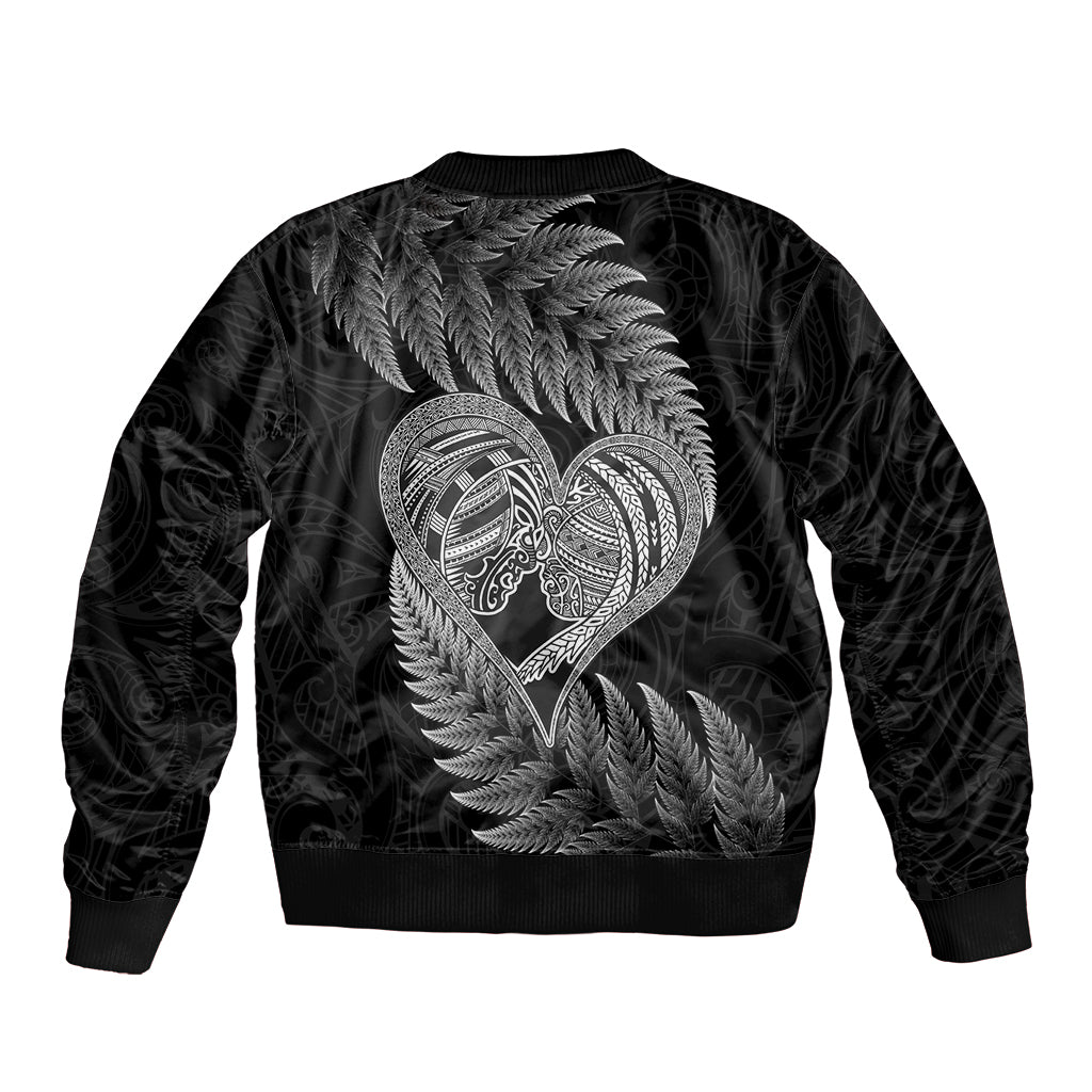 New Zealand Valentine Day Sleeve Zip Bomber Jacket Aotearoa Warrior and Woman Love Heart Maori Pattern LT03 - Polynesian Pride
