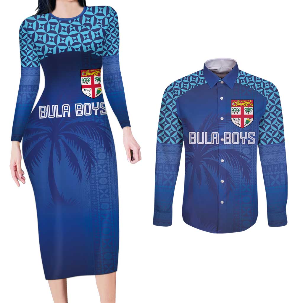 Custom Fiji Football-Towards World Cup 2026 Couples Matching Long Sleeve Bodycon Dress and Long Sleeve Button Shirt