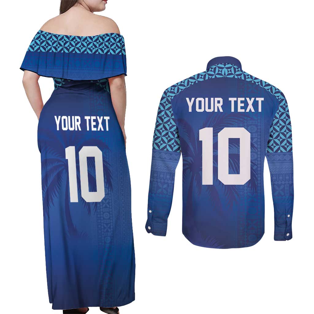 Custom Fiji Football-Towards World Cup 2026 Couples Matching Off Shoulder Maxi Dress and Long Sleeve Button Shirt