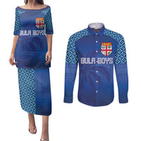 Custom Fiji Football-Towards World Cup 2026 Couples Matching Puletasi and Long Sleeve Button Shirt
