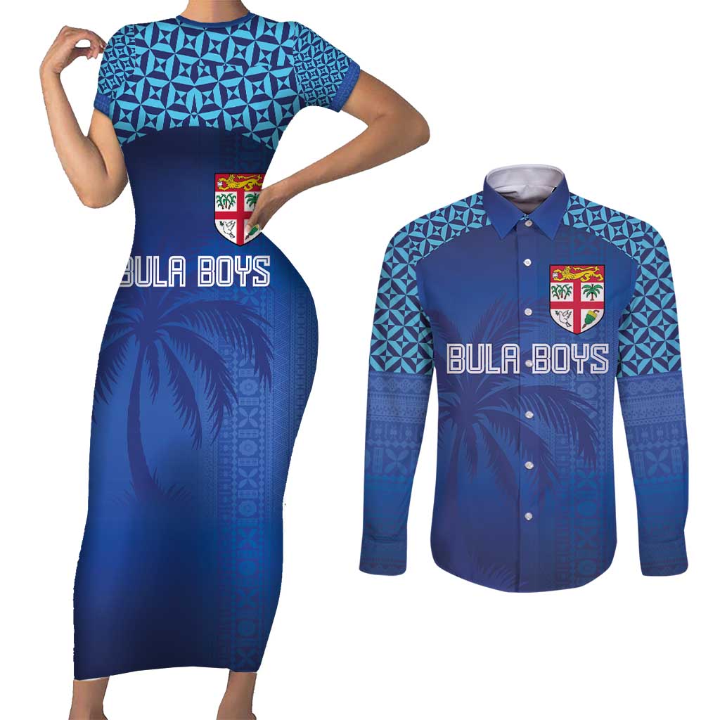 Custom Fiji Football-Towards World Cup 2026 Couples Matching Short Sleeve Bodycon Dress and Long Sleeve Button Shirt