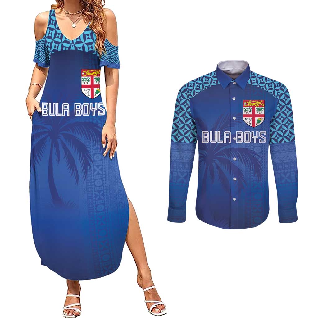 Custom Fiji Football-Towards World Cup 2026 Couples Matching Summer Maxi Dress and Long Sleeve Button Shirt