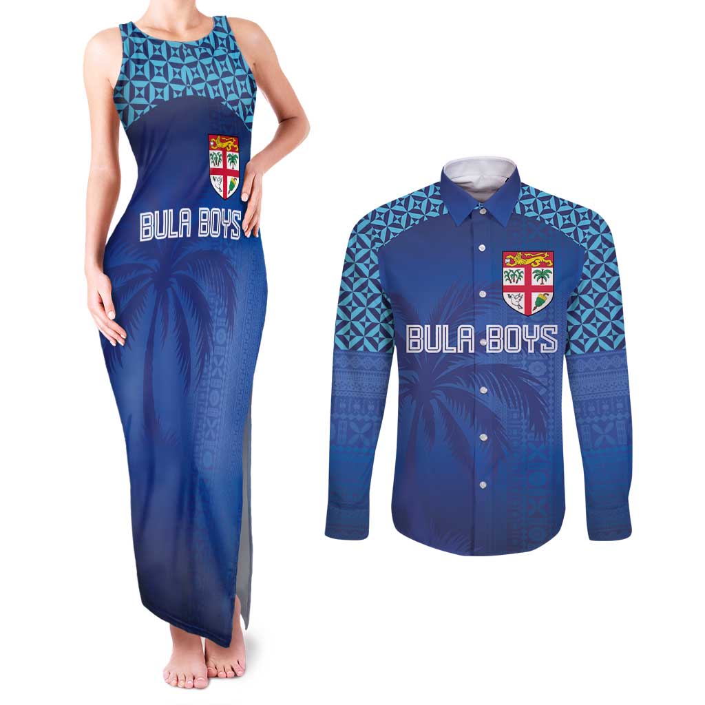 Custom Fiji Football-Towards World Cup 2026 Couples Matching Tank Maxi Dress and Long Sleeve Button Shirt